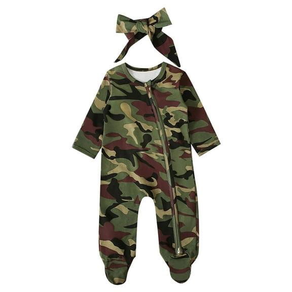 Generic Children's Fashion Romper Jumpsuit Spring Camouflage Printed Long Sleeved Zippered Pants Jumpsuits Party Birthday School Home for Casual Soft Comfortable Clothes (3-6 Months,Camouflage)