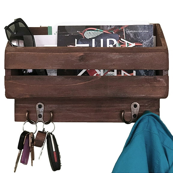 Autumn Alley Wood Wall Mounted Entry Organizer, Hanging Country Shelf with 4 Hooks