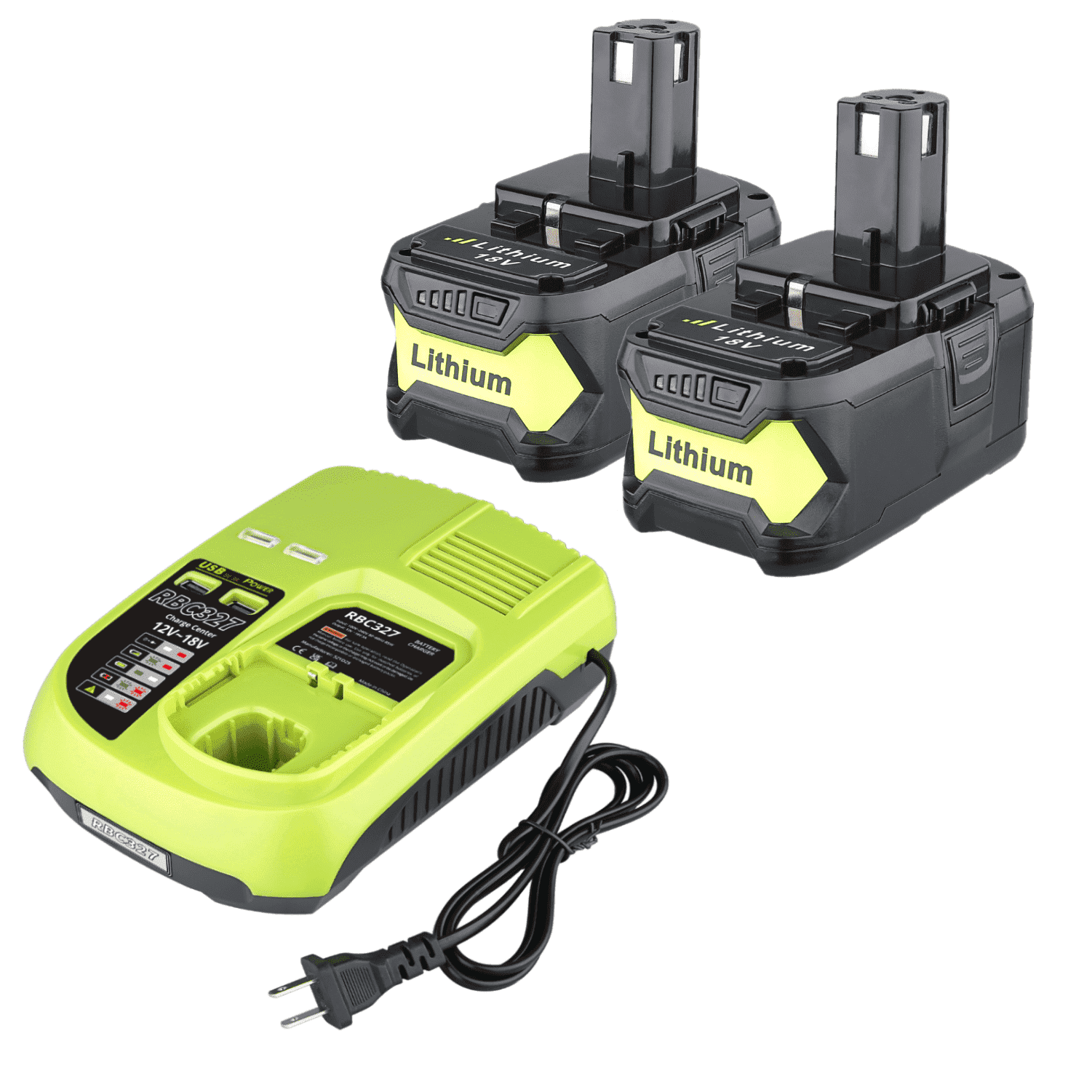 2Pack 18V 5.0Ah Replacement Battery and P117 Charger for Ryobi 18V Battery One Plus P102 P103 P104 P105 P107 P108 P109 P190 P122