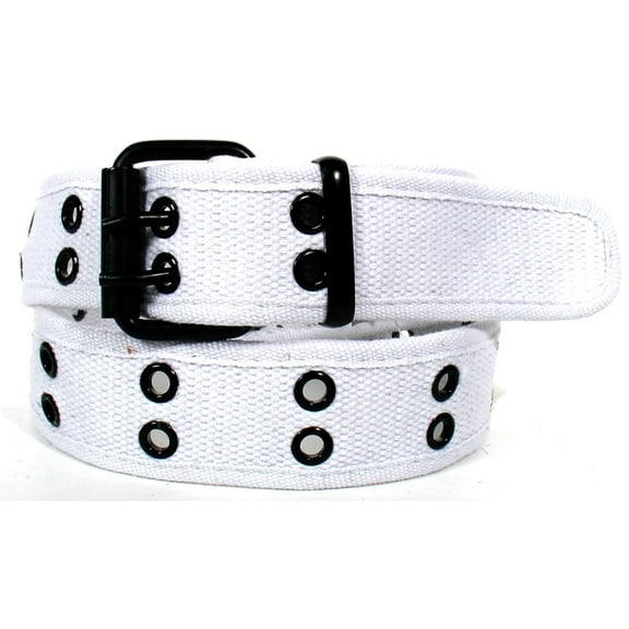 White 2 Holes Row Metal Grommet Stitched Canvas Fabric Military Web Belt