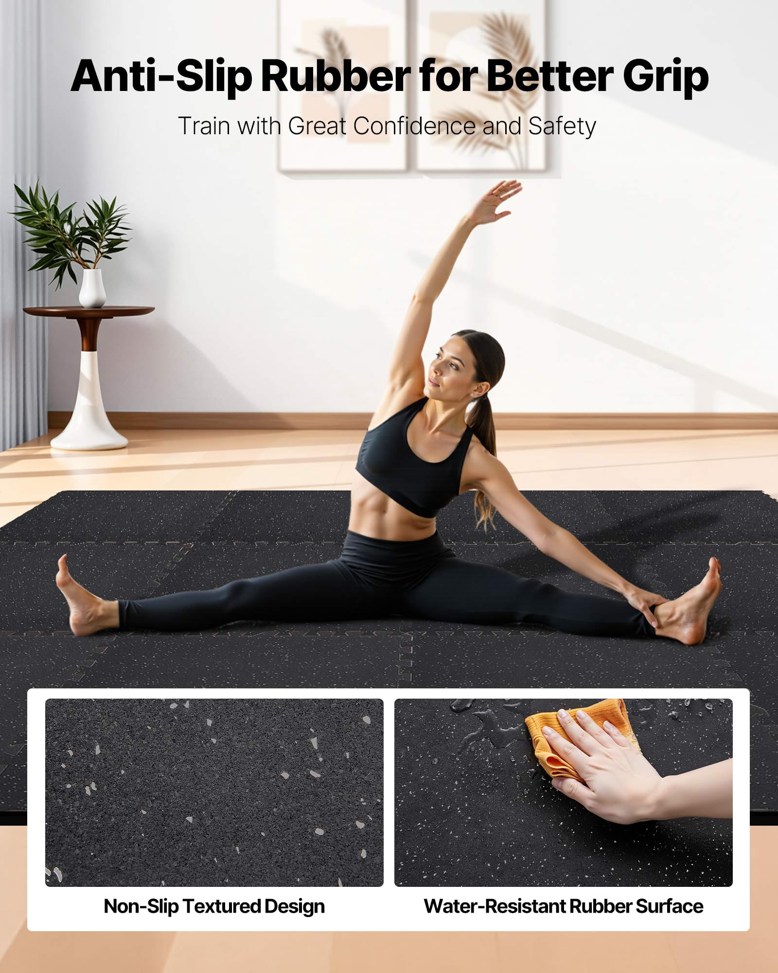 VEVOR Puzzle Exercise Mat, 12 PCS Fitness Equipment Mats, 24 x 24 x 0.56 in, High-Density EVA Foam Mat Set, Interlocking Rubber Soft Tiles,Protective Floor Padding with White Dots for Home Gym Office