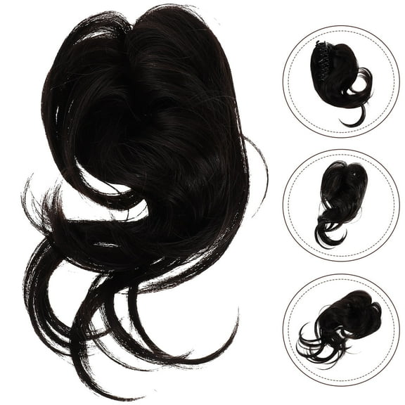 FONDOTIN 1Pack Hair Extension Claw Clip Small Hair Clips For Women Black Round Bun 22x0.39in High Temperature Silk