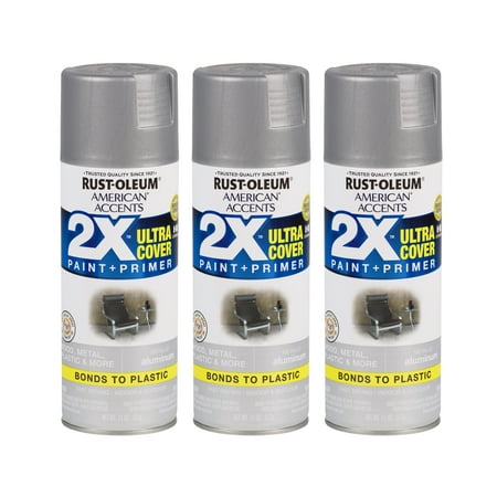 (3 Pack) Rust-Oleum American Accents Ultra Cover 2X Metallic Aluminum Spray Paint and Primer in 1, 11 (Best Primer For Aluminium)