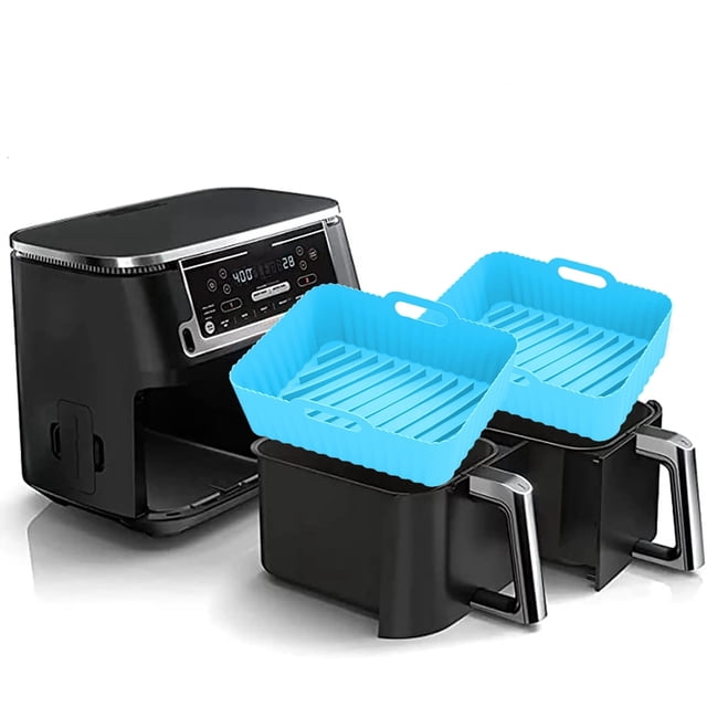 Doublures en Silicone pour Friteuse à Air Chaud, 2 Pcs Doublures Réutilisables en Silicone pour Friteuse à Air Carrées, Accessoires de Four pour Friteuses à Air Sûrs pour les Aliments, Remplacement du Papier Parchemin Inflammable, Casseroles de Plaque de Cuisson en Silicone