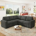 thumbnail image 3 of Marrber L-Shaped Sectional Sleeper with Pull-Out Sofa Bed Corduroy Cloud Couch with Storage for Living Room, Gray, 3 of 10
