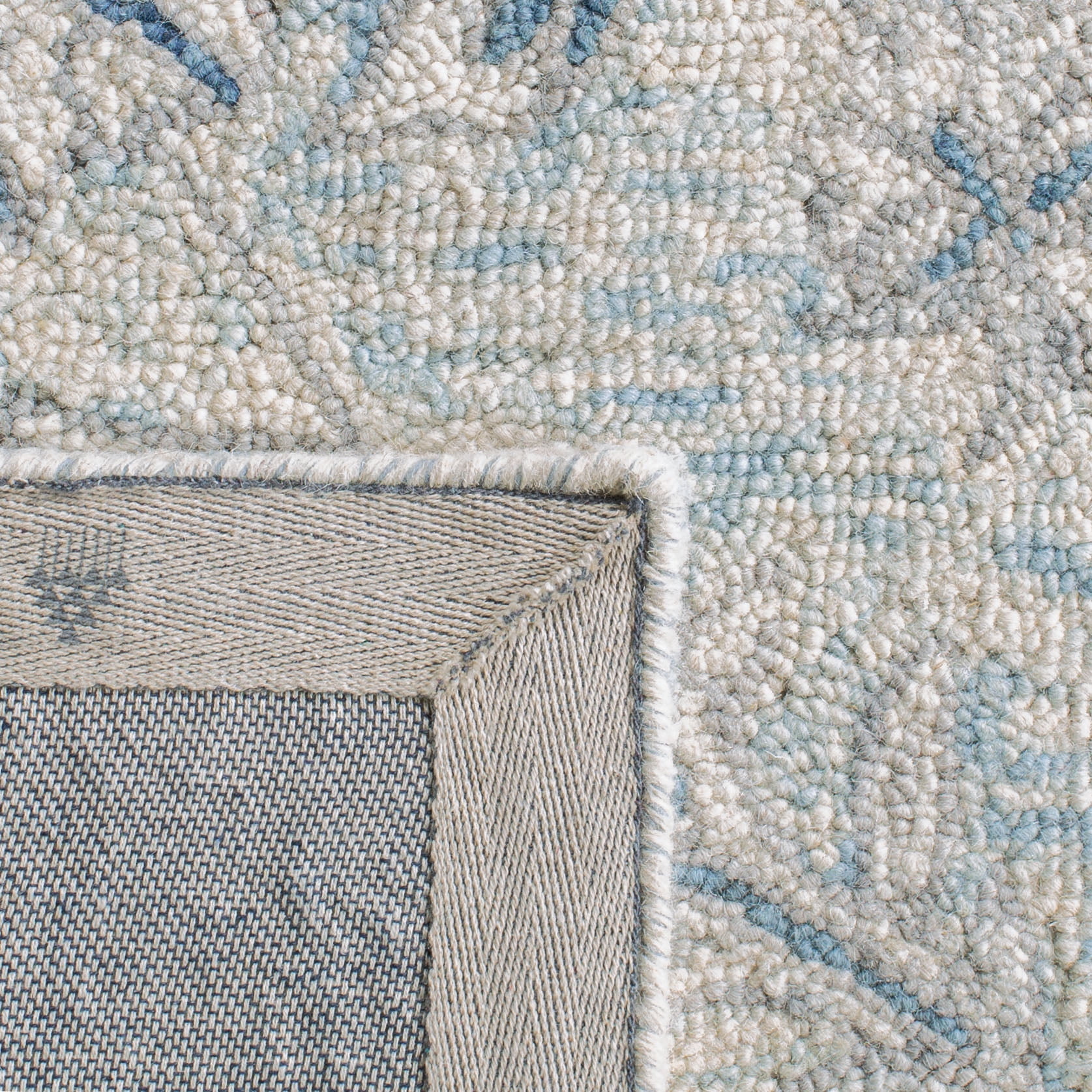 SAFAVIEH Micro-Loop Carl Floral Overdyed Wool Area Rug, Light Blue/Ivory, 9' x 12'
