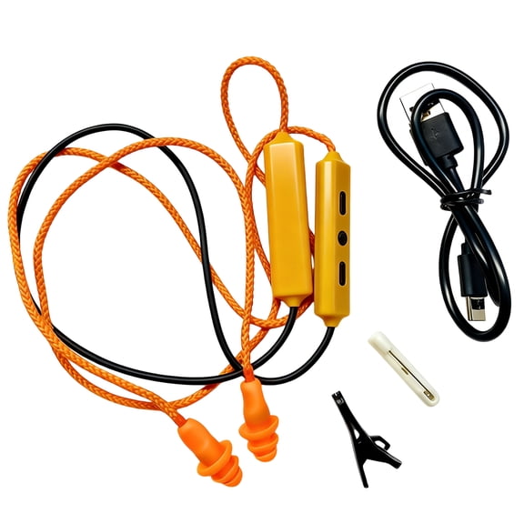 Bluetooth-compatible Earplug Headphones Noise Reduction Neckband Wireless Earbuds Earplug for Industrial Workout Running Sports (Yellow)