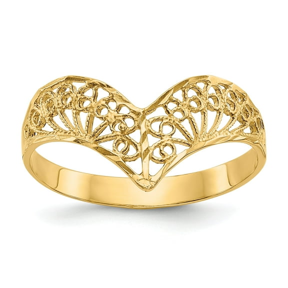 14k Yellow Gold Diamond-Cut Filigree V-Shaped Ring
