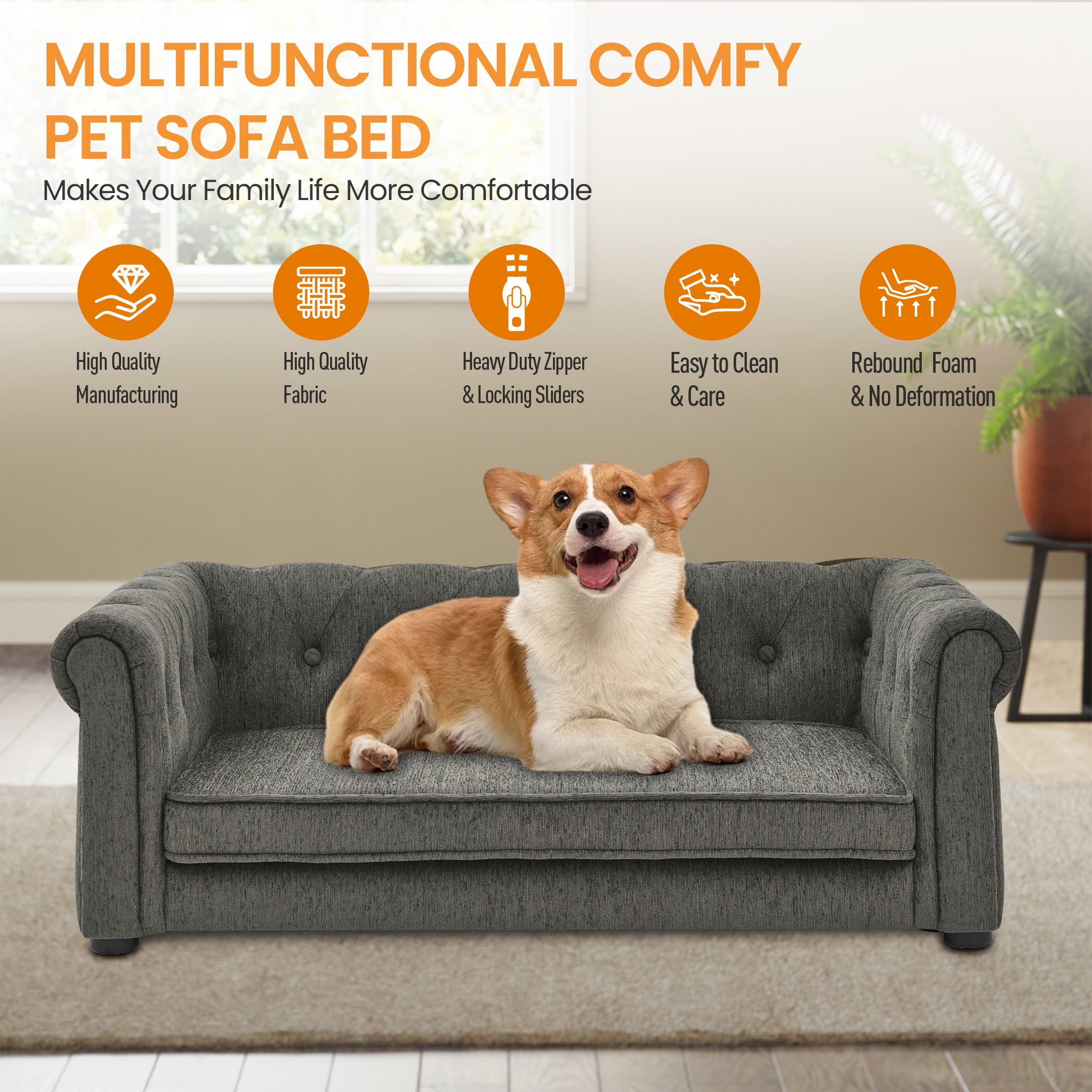 Aukfa Dog Beds for Medium and Large Dog, 33" Elevated Pet Sofa Bed Support up to 100 lbs, Gray