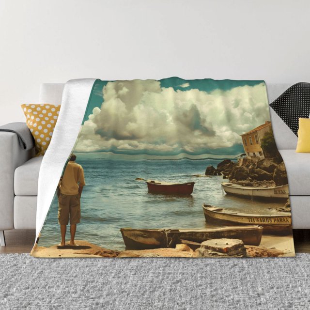 Fotbe Serene Coastal Blue Sky Manta de Franela con Estampado, Manta Ultrasuave para Cama, Sofá, Auto, Hipoalergénica y Antibolitas-50"x40"