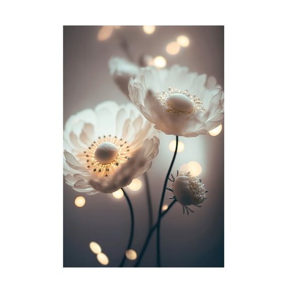 Canvas Wall Art - Treechild 'White Flowers And Bokeh' Wall Art for Living Room, Bedroom, or Office D?cor by Trademark Fine Art - 12 x 19 Inches