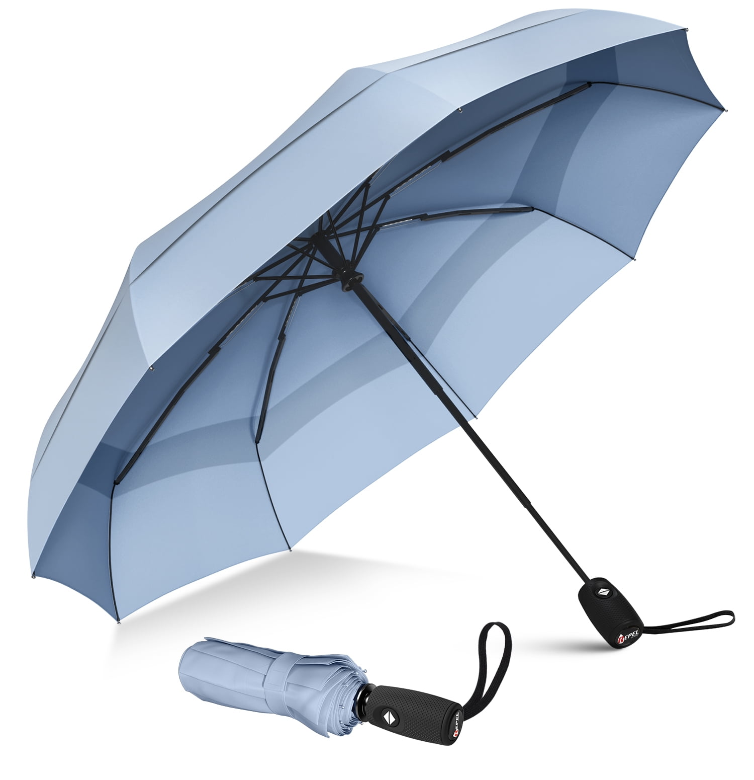 DOENR Compact Travel Umbrella Brown Wall Sun and Rain Auto Open Close Umbrellas Lightweight Portable Outdoor Folding Umbrella