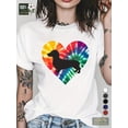 thumbnail image 1 of 1pc Women'S Tie-Dye Heart Dachshund Print T-Shirt, 100% Cotton Crew Neck Casual Tee, Comfort Fit All-Season Top Tee For Adult, Men, Women, Teen, Teenager, Adolescent, Youth, 1 of 4
