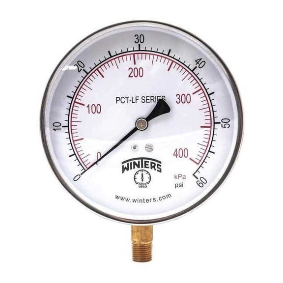 Pressure Gauge, 0 to 60 psi, 4 1/2 in Dial, 1/4 in NPT Bottom Location