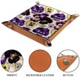 thumbnail image 3 of Women Girls Leather Square Dish Trinket Plate Jewelry Tray, Pansy Floral Skull Pattern Flag Mothers Day Birthday Gift, 20.5x20.5cm, 3 of 6