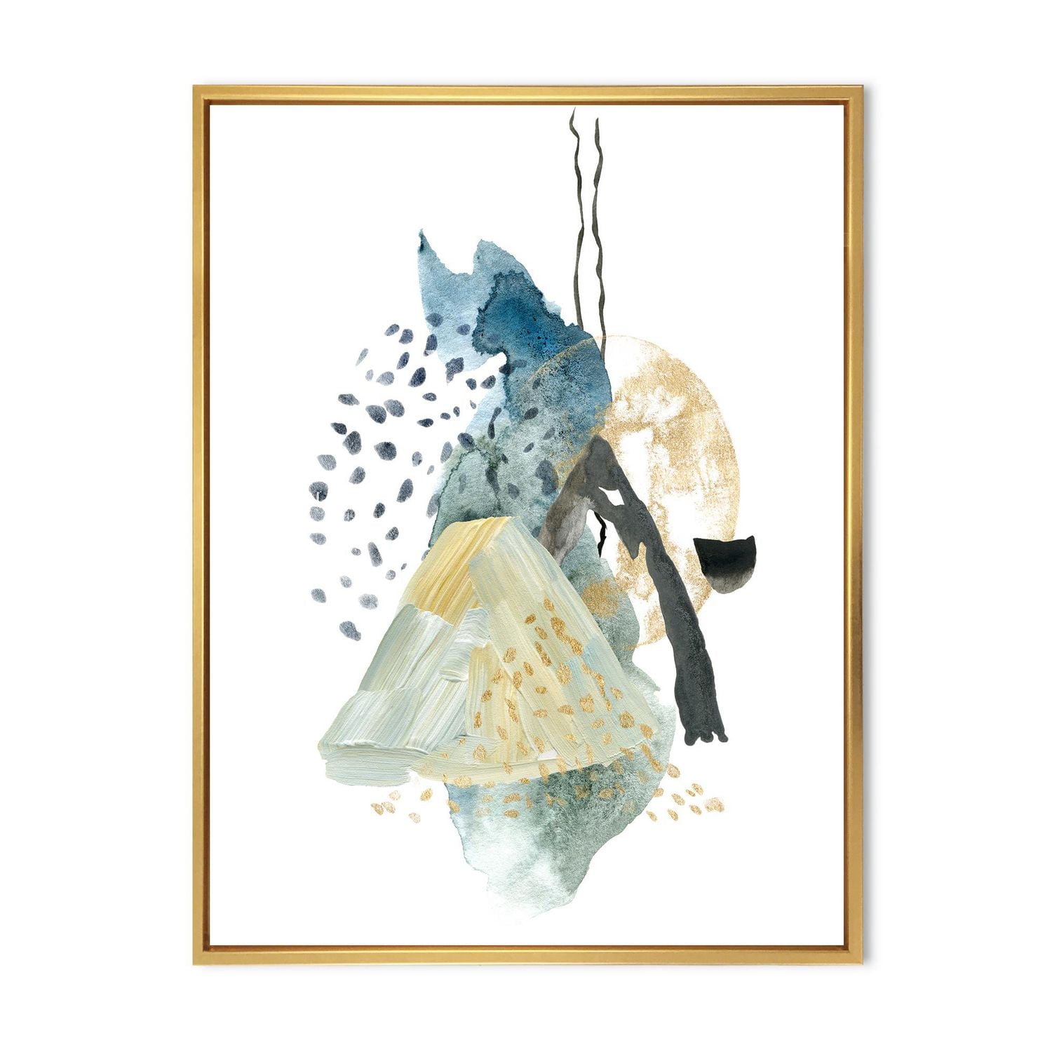 Designart Gouache Of Abstract Landscape With Mountain Moon FLOAT FRAME WALL ART