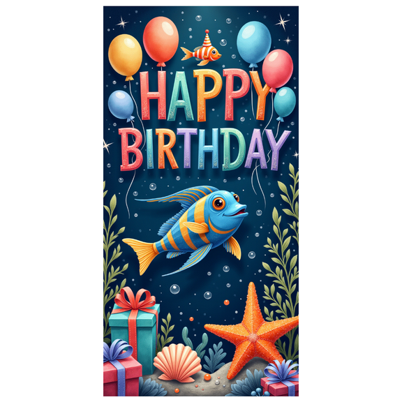 Colorful Design Birthday Banner Decorative Fish Themed Party Backdrop for Kids Celebration Underwater Decoration Photo Prop