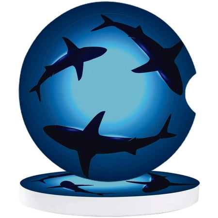 

FMSHPON Ocean Theme Underwater Floating Swimming Sharks Set of 6 Car Coaster for Drinks Absorbent Ceramic Stone Coasters Cup Mat with Cork Base for Home Kitchen Room Coffee Table Bar Decor