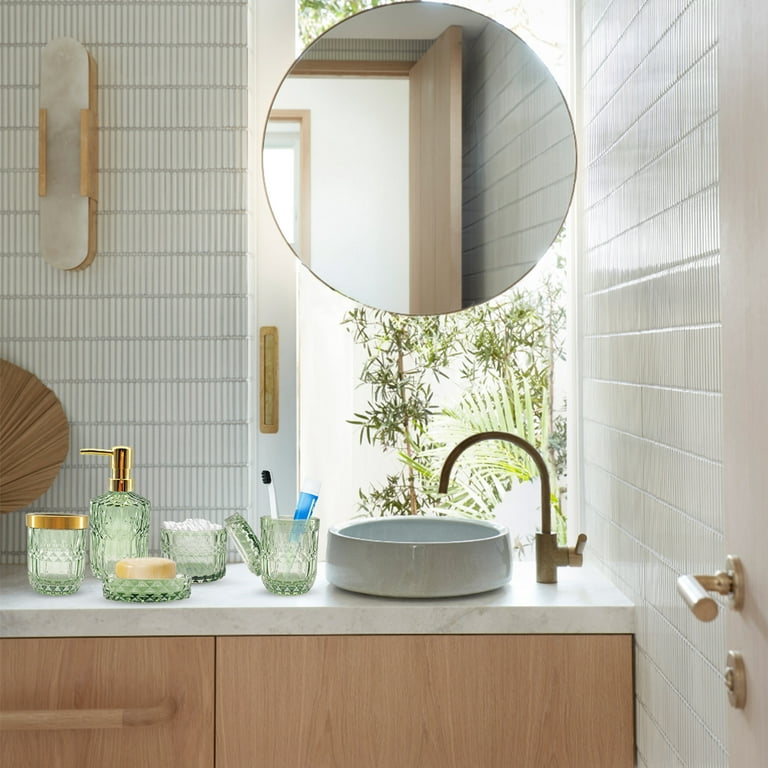 Logianis 5Pcs Glass Bathroom Accessories Sets Soap Dispenser Toothbrush  Holder Modern Bathroom Decor Green 