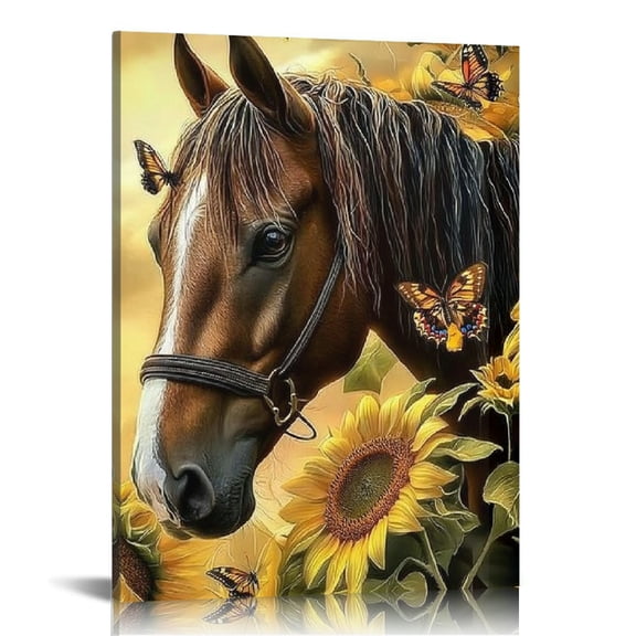 FCXZI Horse Sunflower Butterflies Canvas Print Wall Art Home Decor 12x16in