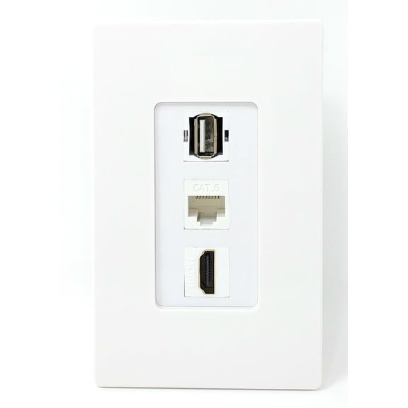 RiteAV - 1 Port HDMI USB A-A and 1 Port Cat6 Ethernet Screwless Wall Plate - White