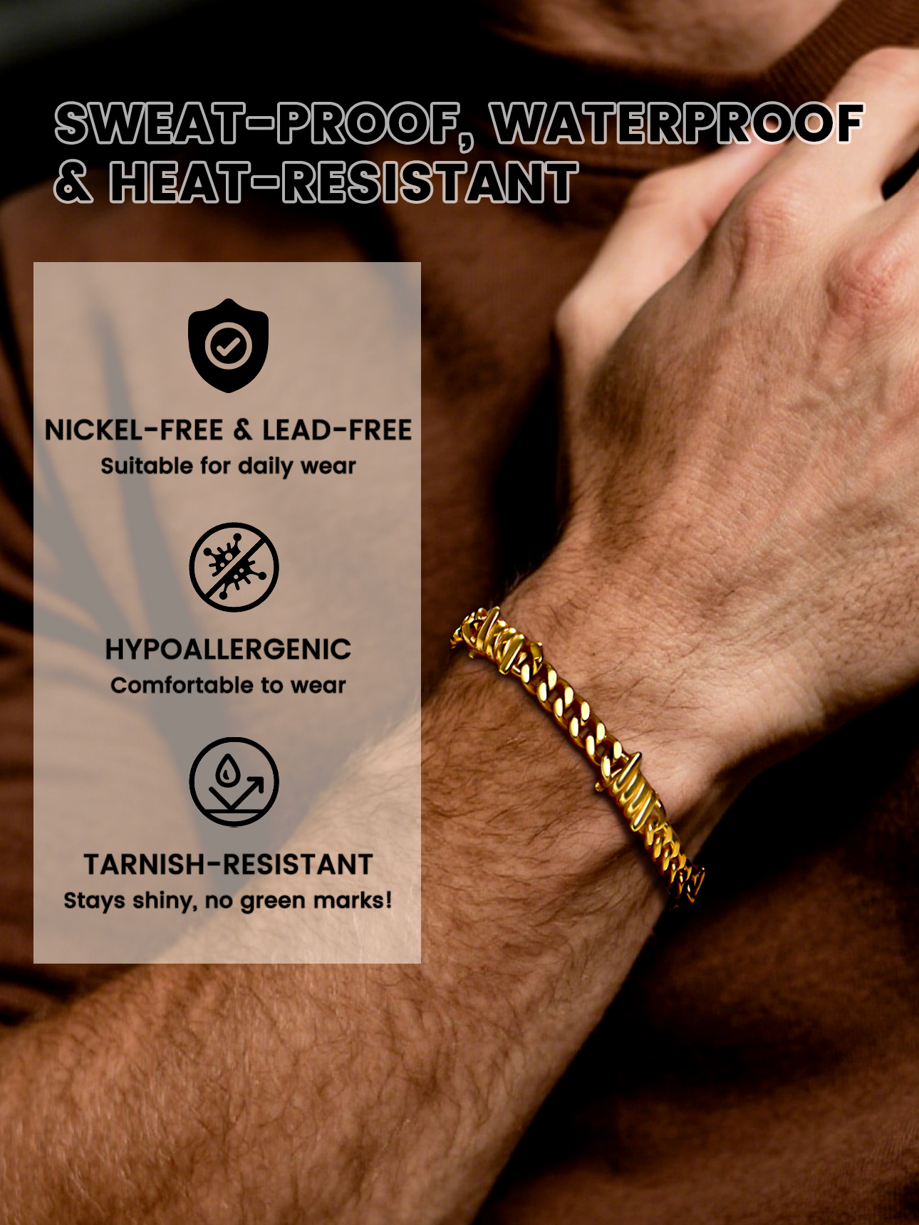 Bestyle Men Cuban Chain Bracelets 7mm Unisex Gold Plated Barbed Wire Beacelet Hip Hop Punk Jewelry Gifts for Women