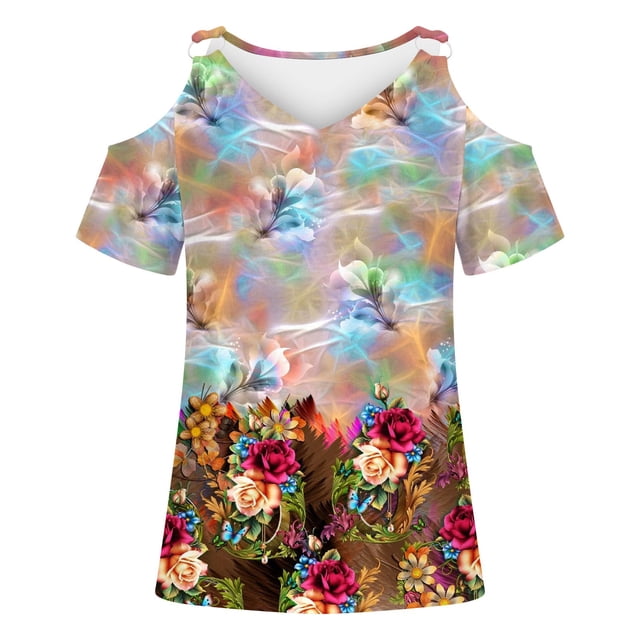Heiheiup Robes pour les Femmes 2024 Femmes V Cou T-Shirt à Manches Courtes avec Imprimé Floral