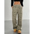 thumbnail image 6 of Women'S Plaid Leopard Print Straight Leg Pants Elastic Waist Y2K Trousers Bottoms with Pockets Light Leopard XXL, 6 of 10