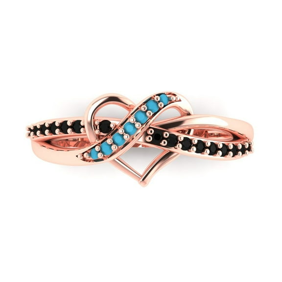 Solitaire with Accents Engagement Ring for Women - 0.22ct Simulated Turquoise in 14K Rose Gold Promise Ring