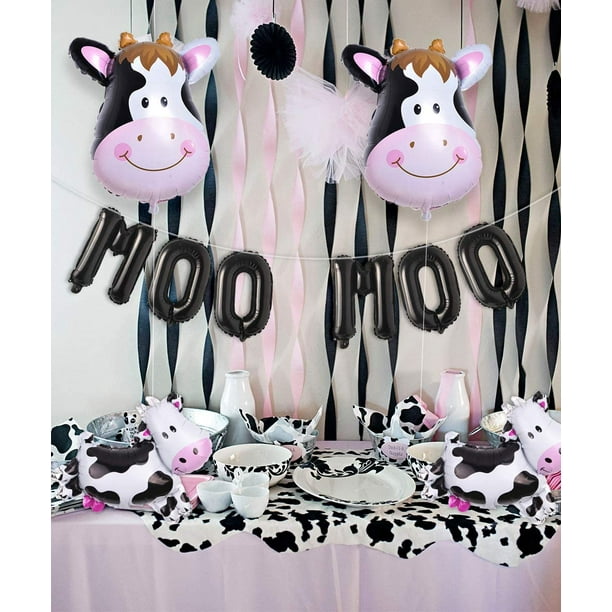 Kit de décorations de fête à thème vache, joyeux anniversaire bannière MOO  MOO ballon pour ferme vache bébé douche fournitures de fête d'anniversaire  
