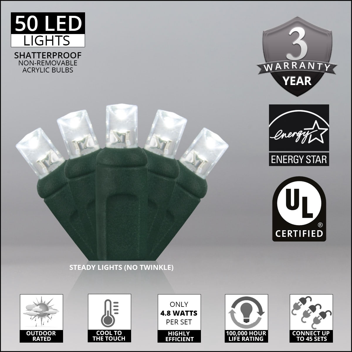 50 Cool White LED Christmas Lights, 25.5' Long Life Connectable Mini Lights for Tree Party Holiday Wedding Decoration