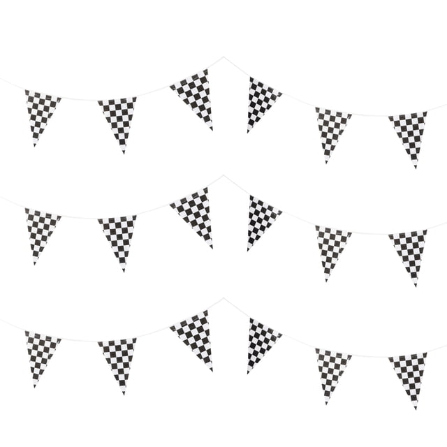 Black and White Banner Checkered Flag Hanging Banner Racing Party Decorations 30 Meter