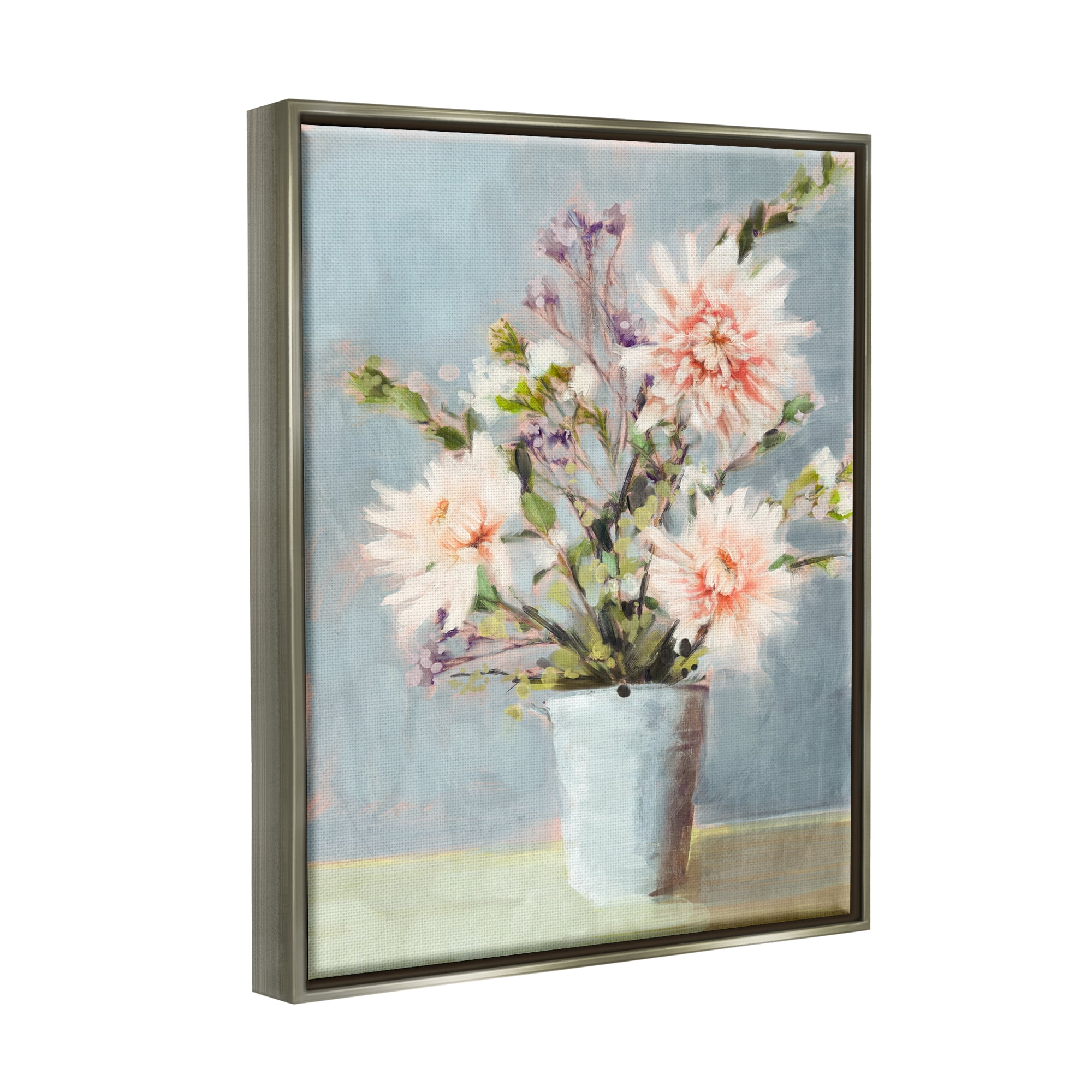 Stupell Industries Spring Florals Bouquet Botanical & Floral Painting Gray Floater Framed Art Print Wall Art, 17 x 21