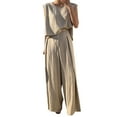 thumbnail image 2 of Women's Summer Linen Two Piece Set Sleeveless Top Wide Leg Pants Casual Comfortable Outfit Stylish Leisure Suit, 2 of 2