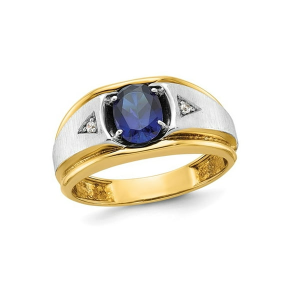 Mens 1.25 Carat (Ctw) Lab Created Blue Sapphire Ring in 10K Yellow Gold with Diamonds for Men