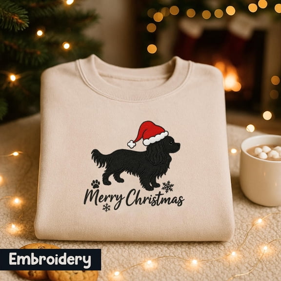 Embroidered Cavalier King Charles Spaniel Christmas Sweatshirt, Christmas Dog Shirt, Dog Lover Gift, Dog Mom Xmas Sweater, Woman Holiday Tee