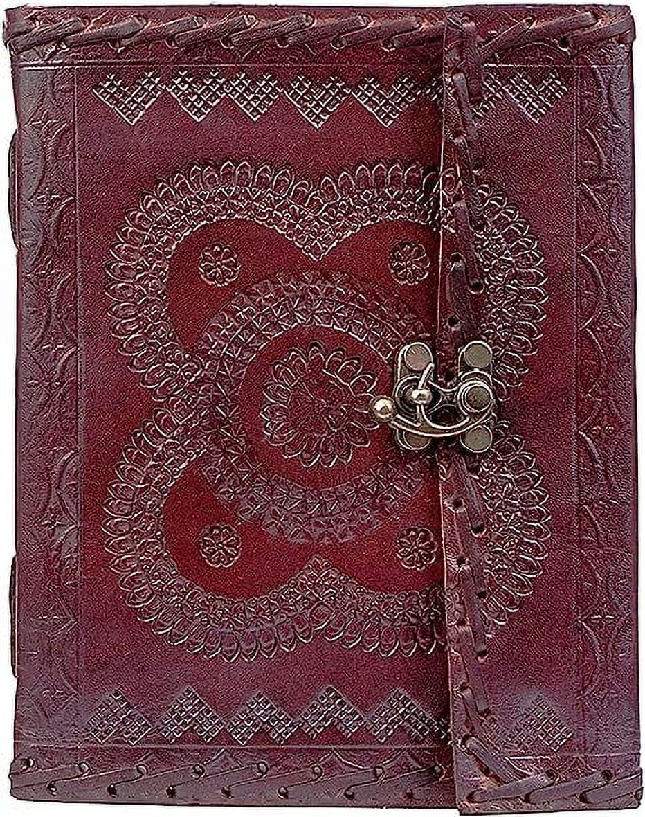 OVERDOSE Hamsa Embossed Leather Journal - Handmade Antique Stone Journal For Students & Office For Men And Women Diary Leather Sketchbook Drawing Journal Notebook - 6 X 8 Inches | 15 X 20 cm | A5