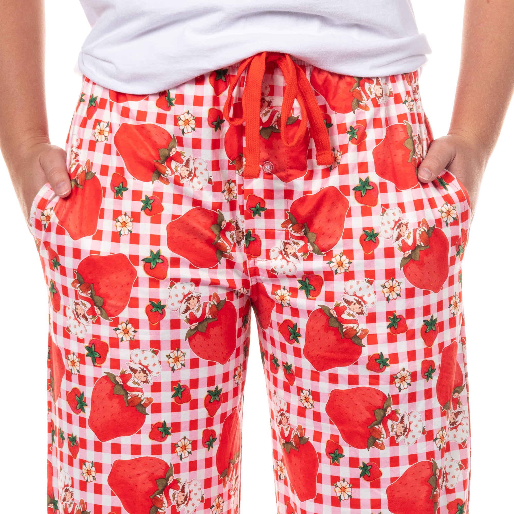 Strawberry Shortcake Pajama Pants Women's Gingham Print Lounge Sleep Bottoms