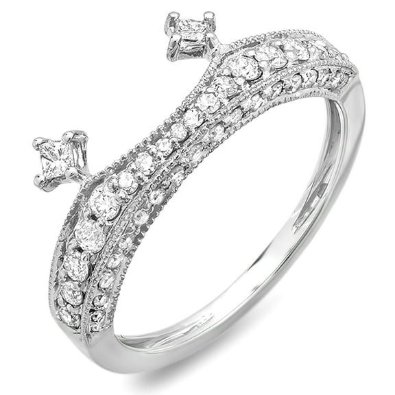 Dazzlingrock Collection 0.50 Carat (ctw) 14k Round & Princess Diamond Ladies Bridal Anniversary Wedding Enhancer Guard Band 1/2 CT, White Gold, Size 7.5