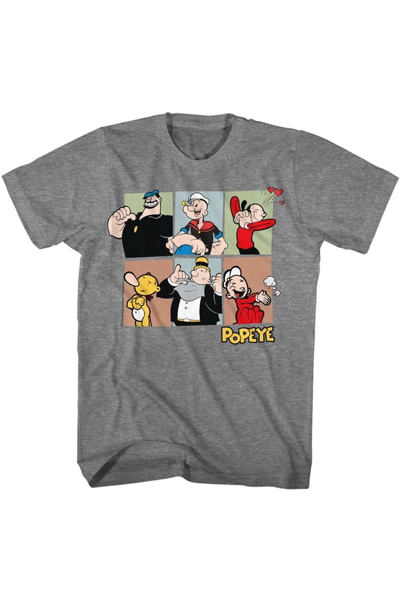 Popeye Six Character Squares Graphite Heather T-Shirt
