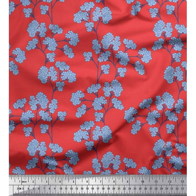 Soimoi Modal Satin Fabric Yellow Blue Flower Floral Decor Fabric Printed Yard 42 Inch Wide