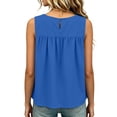 thumbnail image 4 of Sewkxo Shirred Swing Tank Tops for Women Fashion Flowy Sleeveless Shirts Casual Crew Neck Blouse Loose Fit Ruffled Tops,Blue XL, 4 of 7