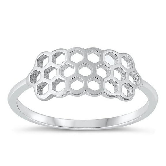 Honeycomb Ring, Nature Theme Sterling Silver 925