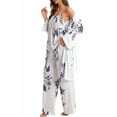 thumbnail image 3 of ZAXARRA Women's Fall Loungewear Set, Lace Patchwork Cami Tops + Pants + Robe 3 Pieces Sleepwear, 3 of 7