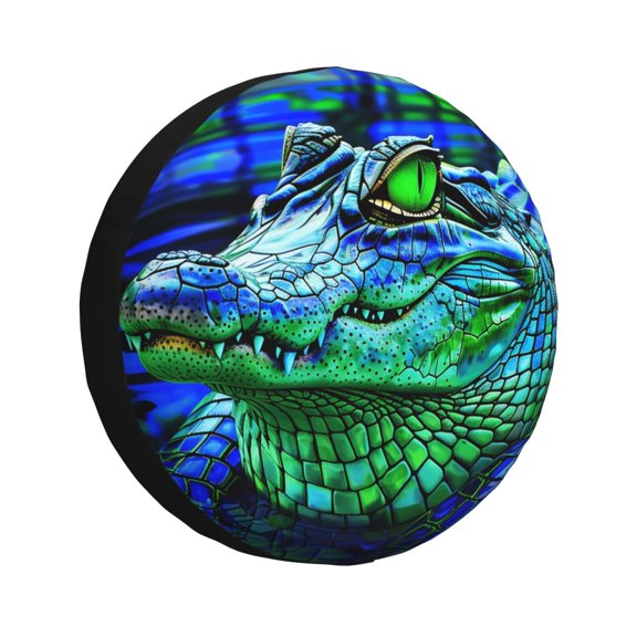 Gukieu Colorful Stained Glass Crocodile Print Car Tire Cover, Adjustable Waterproof and Dustproof Tire Protection Cover, Suitable for SUV, Truck, Van-14 inch