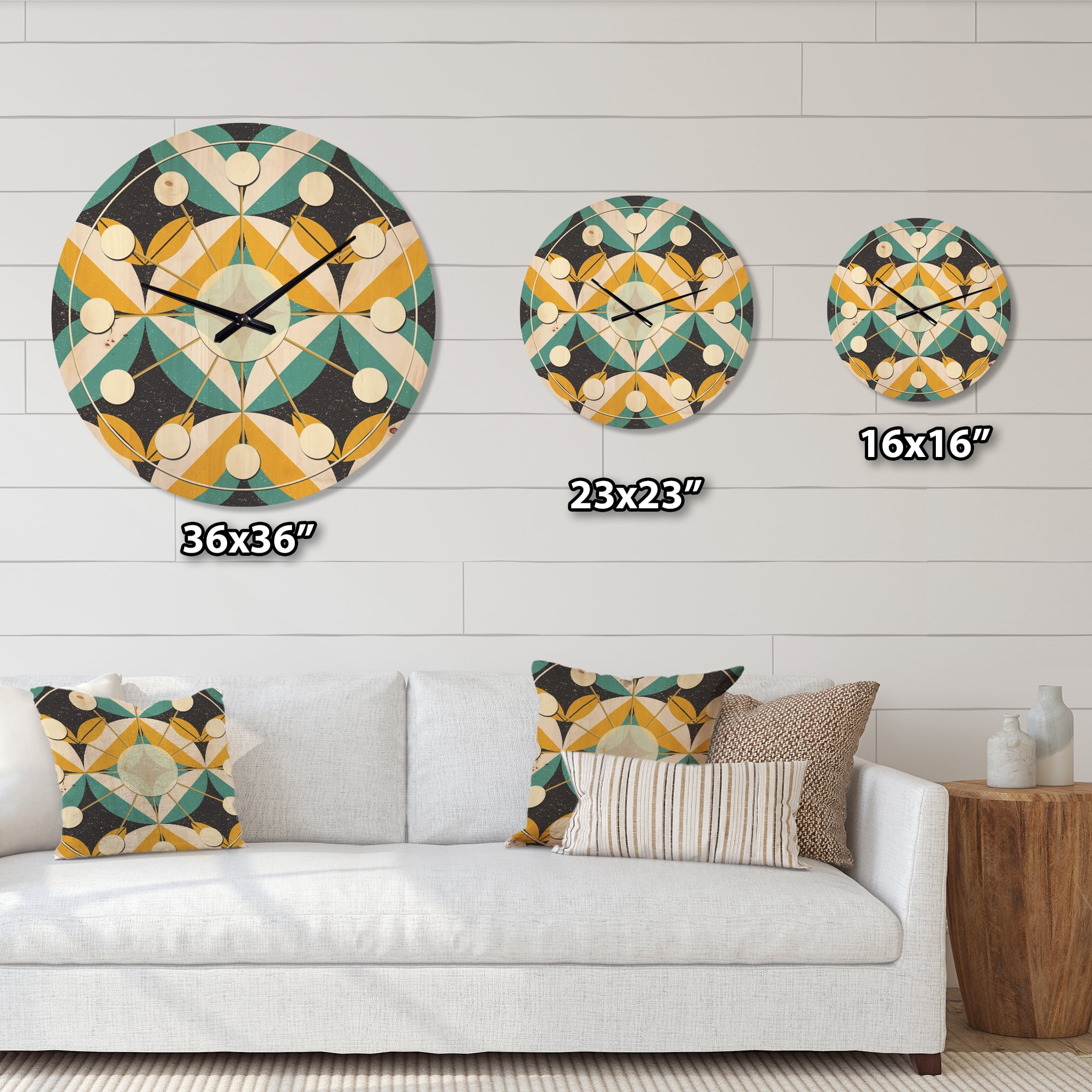 Designart 'Abstract Retro Design VII' Mid-Century Modern Wood Wall Clock
