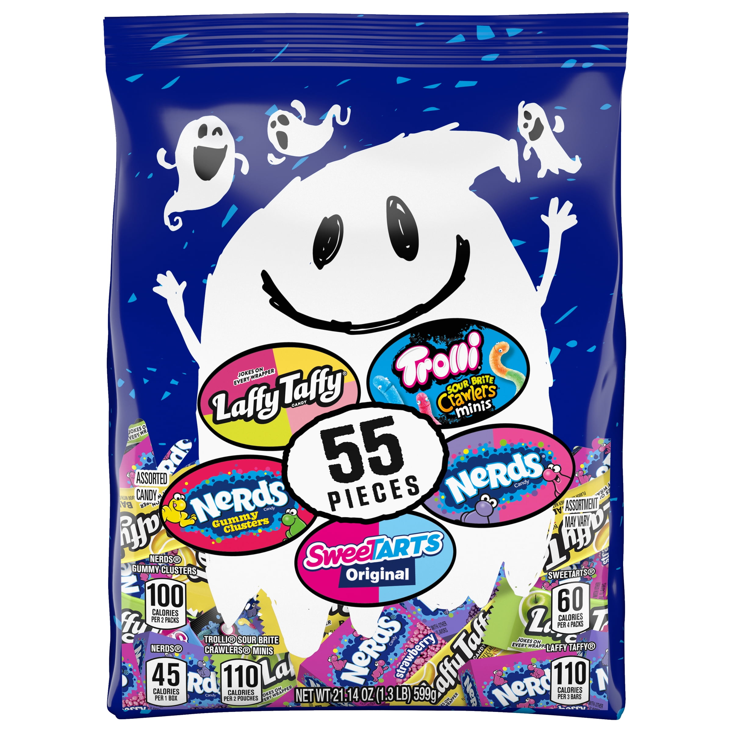 Ghost Goodies Halloween Candy Mixed Bag, SweeTARTS, Nerds, Trolli, Laffy Taffy, 55 count