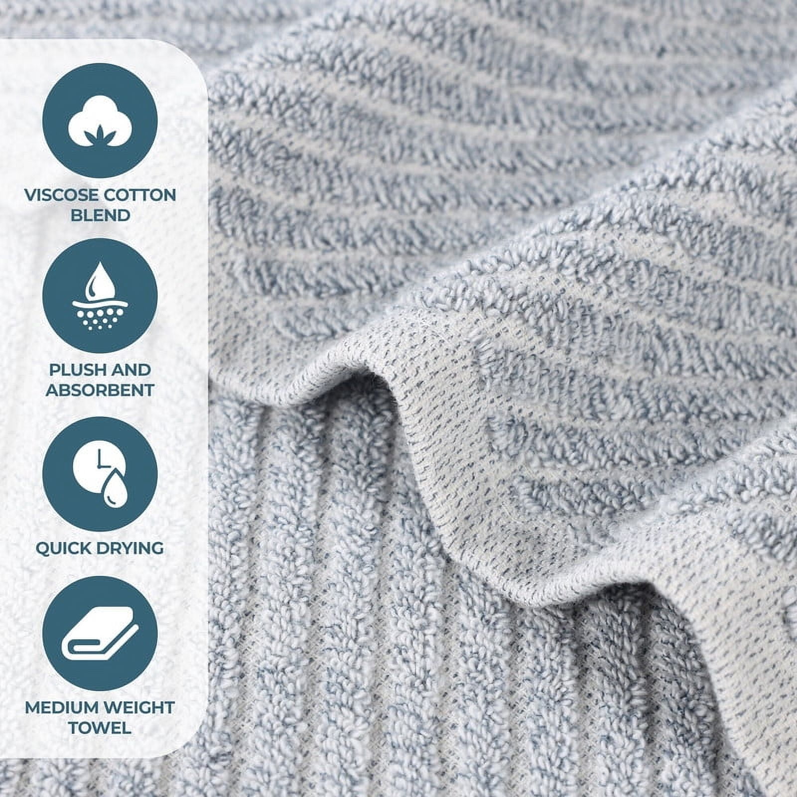 Superior Amelia Viscose Cotton Blend Medium Weight Hand Towels, Set of 6, Denim Blue