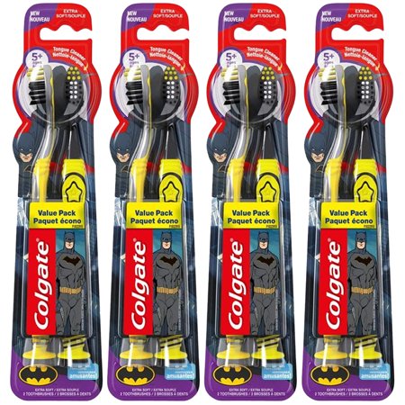 Pack of (4) Colgate Kids Extra Soft Toothbrush with Suction Cup, Twin Pack - Batman
