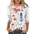 thumbnail image 2 of Cheap Sale Items Three Quarter Length Sleeve T Shirts for Women Floral Plant Print Tops Casual Round Neck Tees Pullover Tshirt Blouse Top, 2 of 5